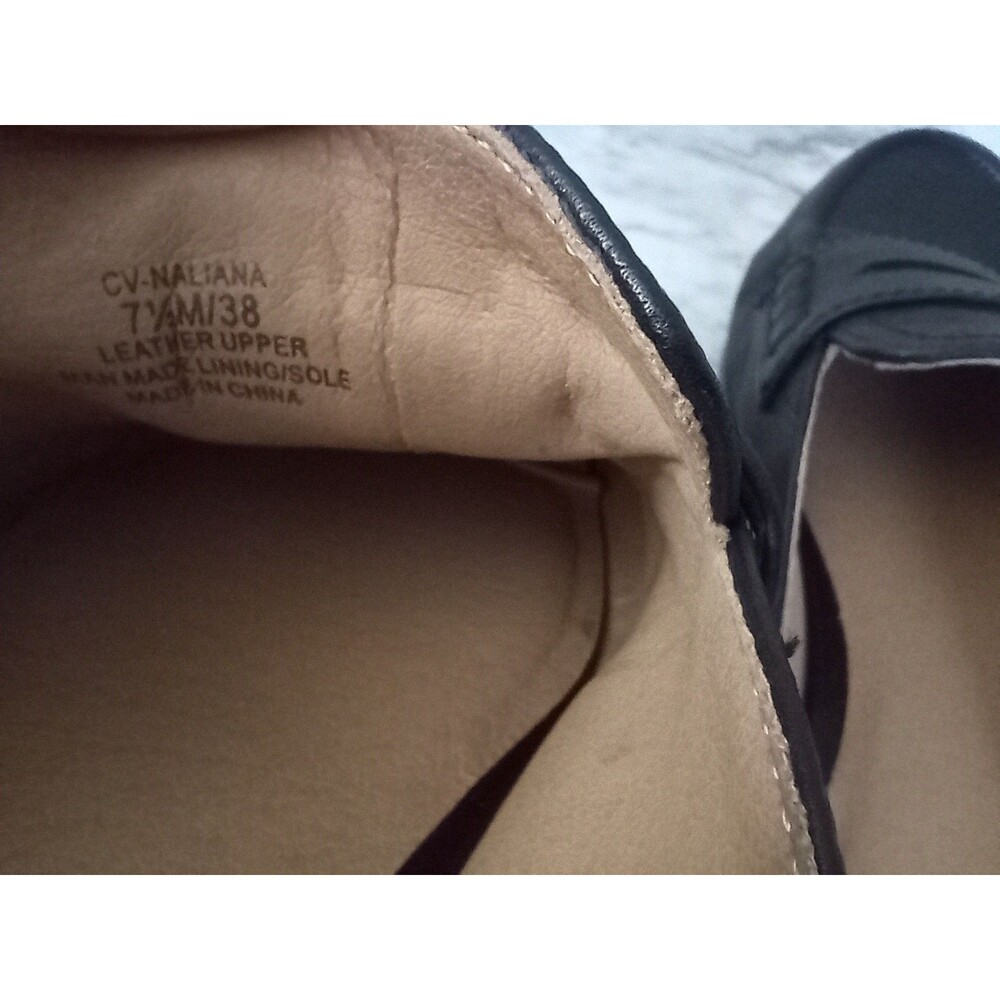 Crown Vintage Black Leather Loafer Mules Block Heel Shoes Size 7.5M - Picture 6 of 8